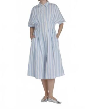 NEW AUREUM women's striped pleated midi dress in powder blue